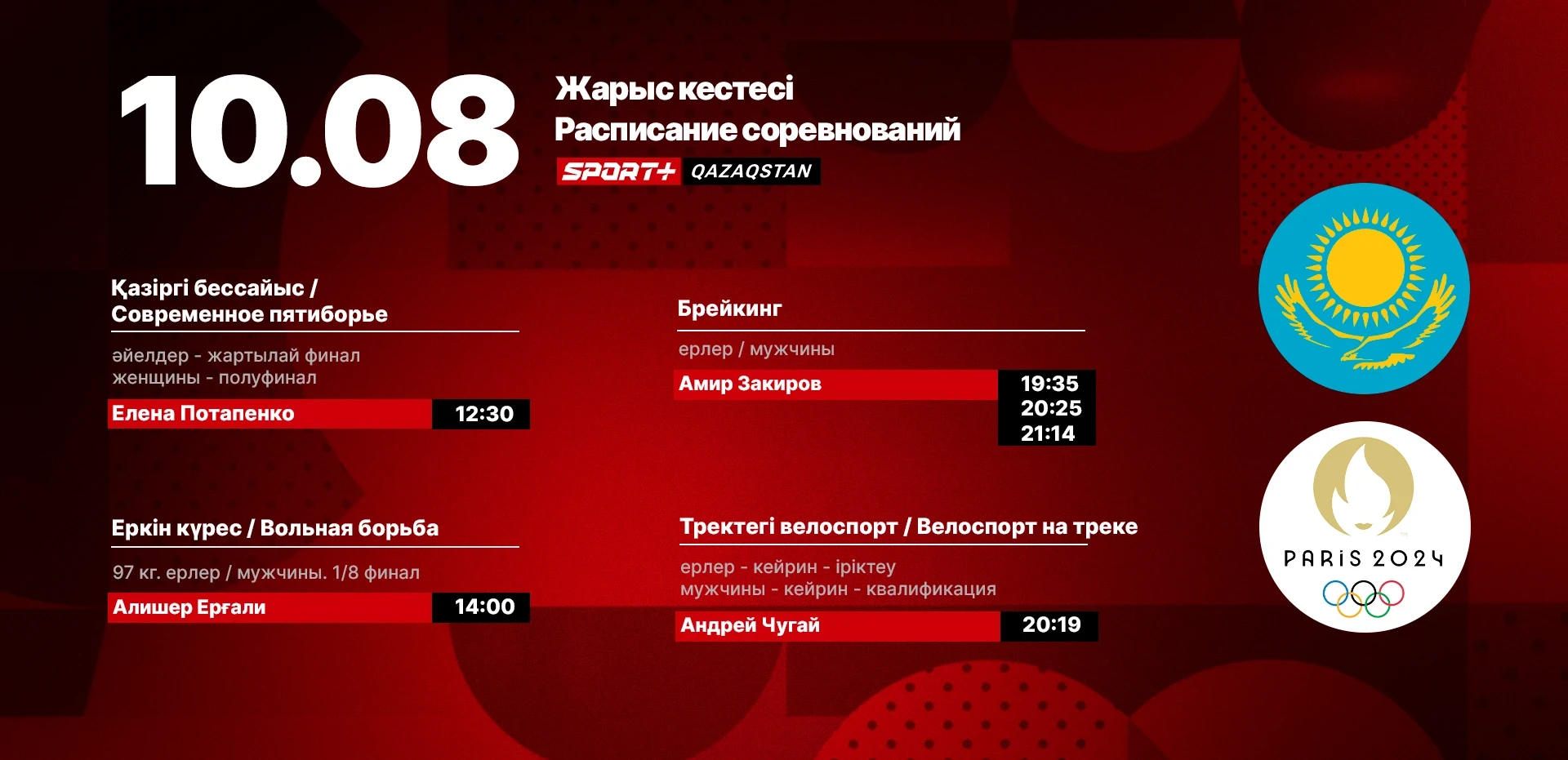 Брейкданс, күрестегі соңғы үміт. 10 тамыздағы Олимпиадада Қазақстандықтардың өнер көрсету кестесі