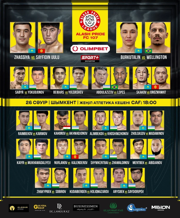 Чемпиондық жекпе жек, бразилиялықтар мен Абдулазизов. Шымкенттегі Alash Pride турнирінің тікелей көрсетілімі