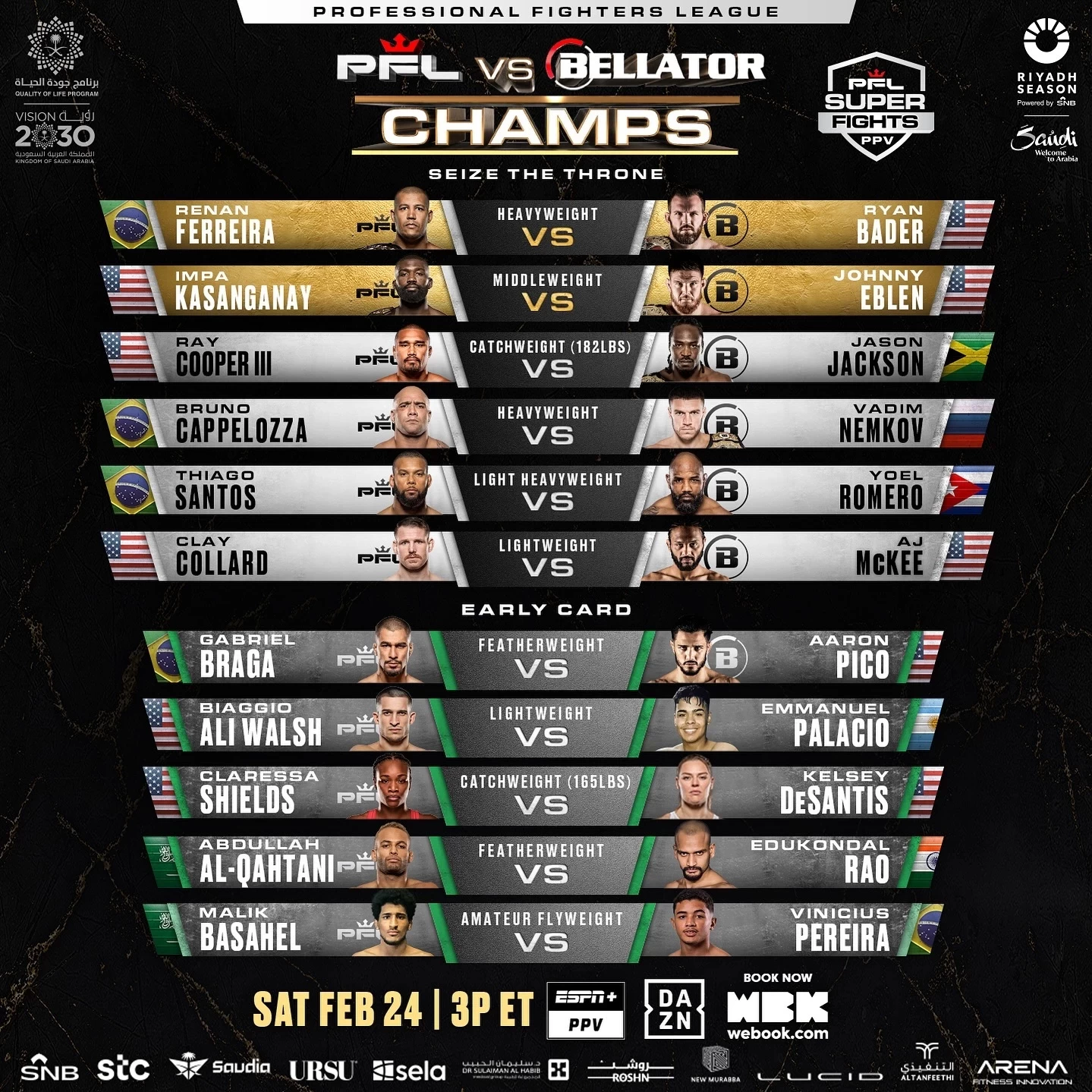 PFL және Bellator тұңғыш біріккен турнирінің толық карды жарияланды