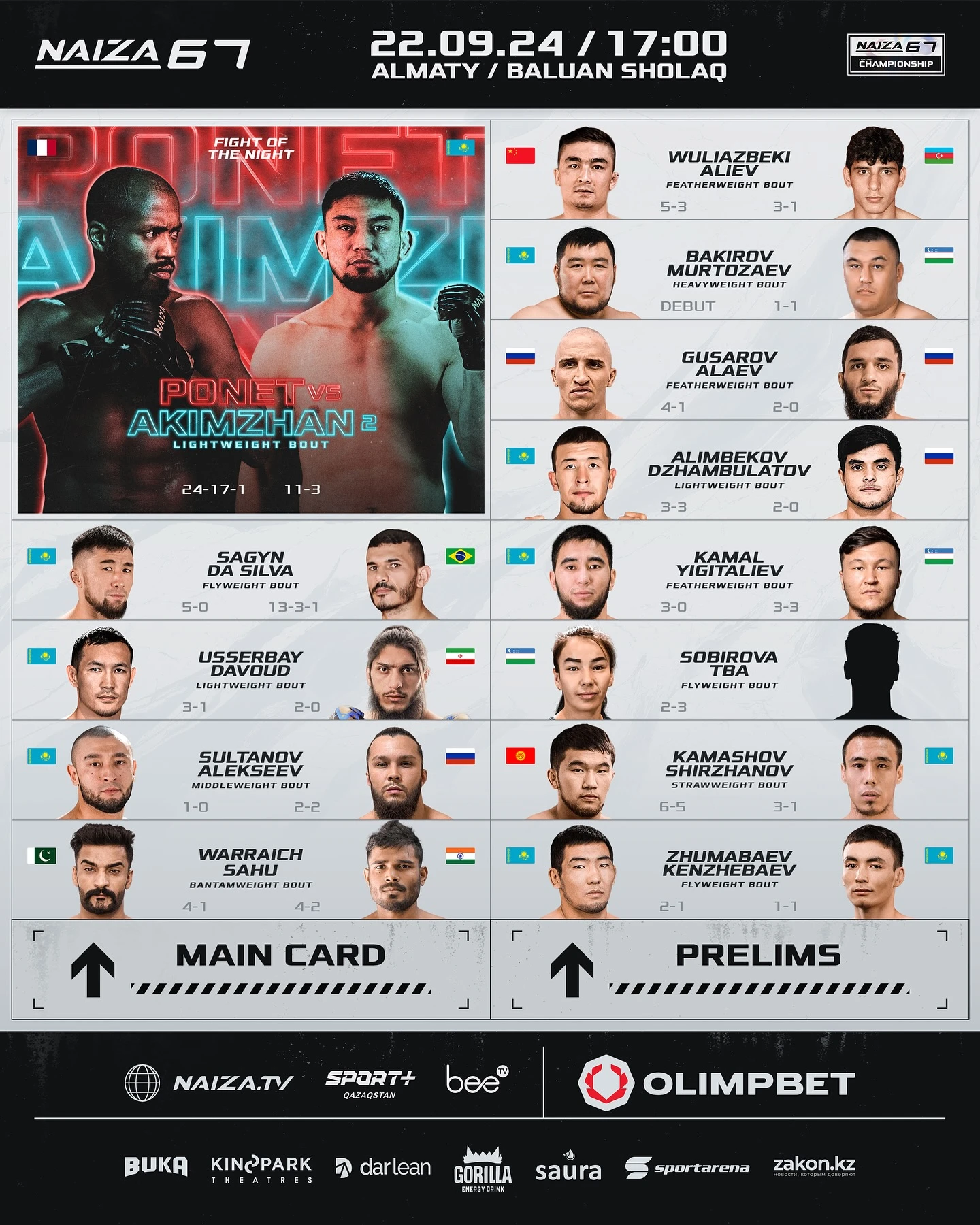 Анонсирован полный кард турнира NAIZA 67